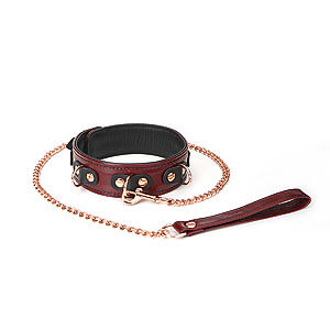 Liebe Seele Wine Red Collar & Leash, bdsm kožený obojek s vodítkem