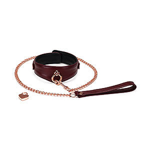 Liebe Seele Wine Red Curved Collar & Leash, bdsm kožený obojek s vodítkem