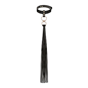 Rosy Gold Collar with Flogger (Black), obojek s bičíkem